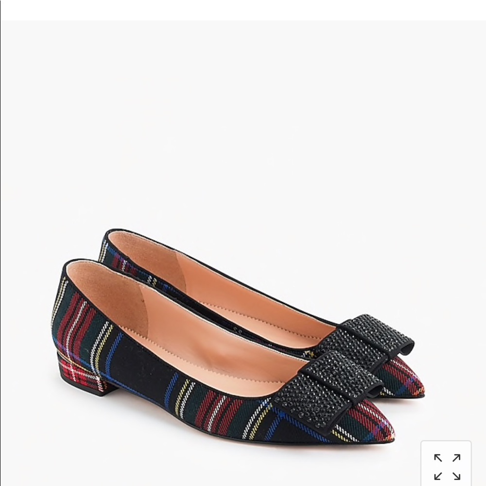 SOLD!!!J.Crew Pointed Toe Tartan with Studded Bow